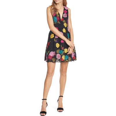 Alice + Olivia Becca Embroidered Sleeveless Pouf Minidress, Black