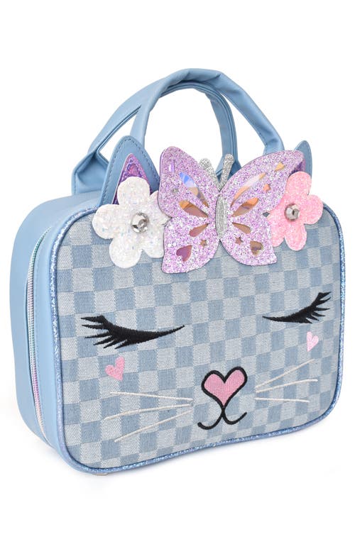 Shop Omg Accessories Kids' Bella Checkered Denim Lunch Bag In Light Denim