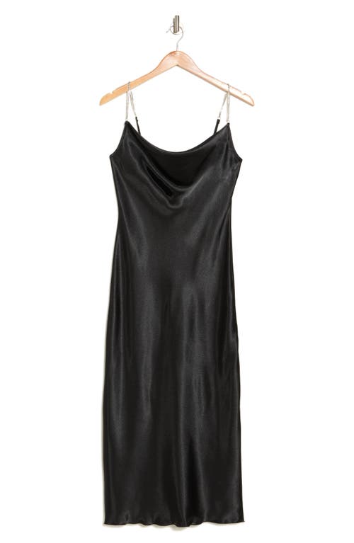 Shop Tash And Sophie Crystal Strap Cowl Neck Satin Dress In Black/silver