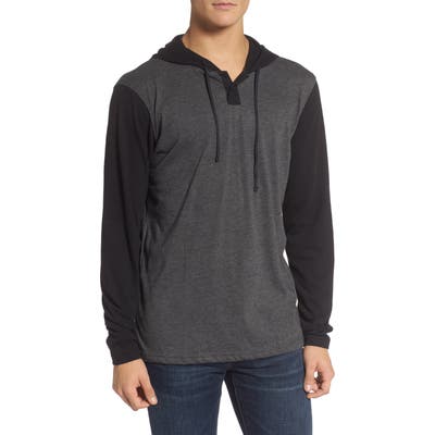 Rvca Pick Up Hooded Henley Sweatshirt, Grey