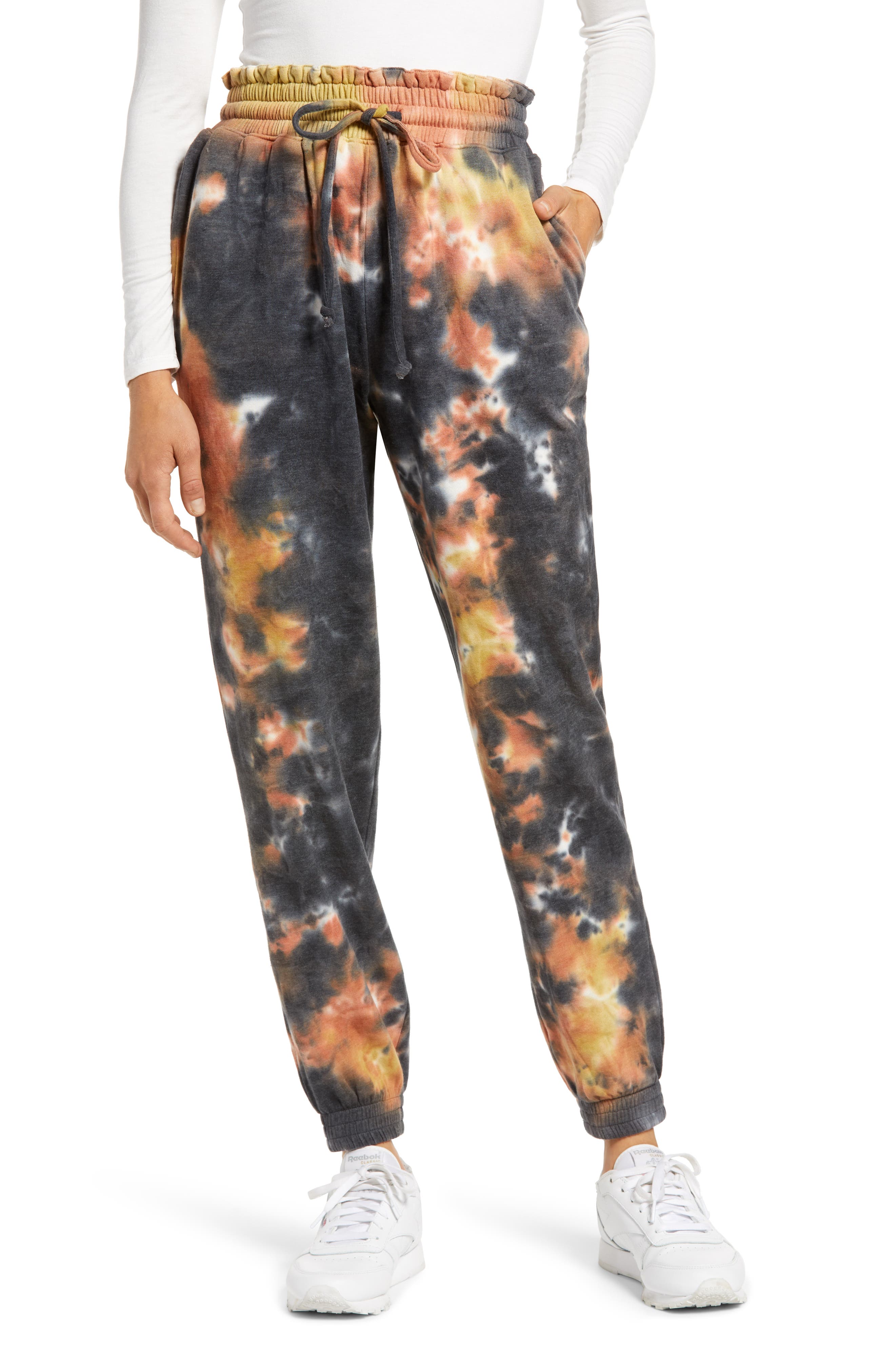 Women's Love, Fire Tie Dye Smocked Waist Sweatpants Women's Love, Fire Tie Dye Smocked Waist Sweatpants
