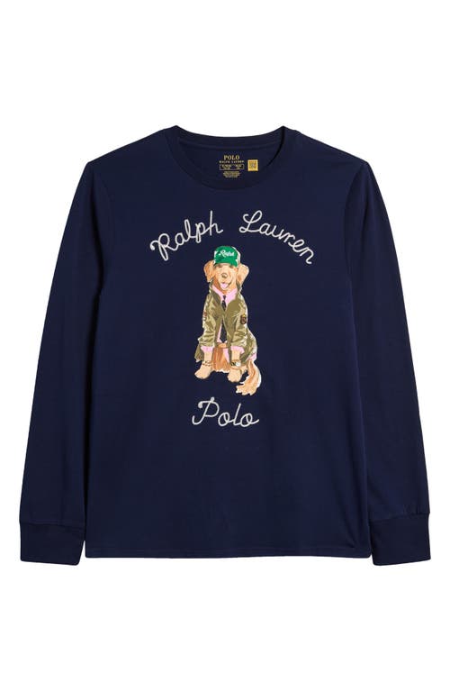 Polo Ralph Lauren Kids' Embroidered Dog Print Long Sleeve Graphic T-shirt In Refined Navy