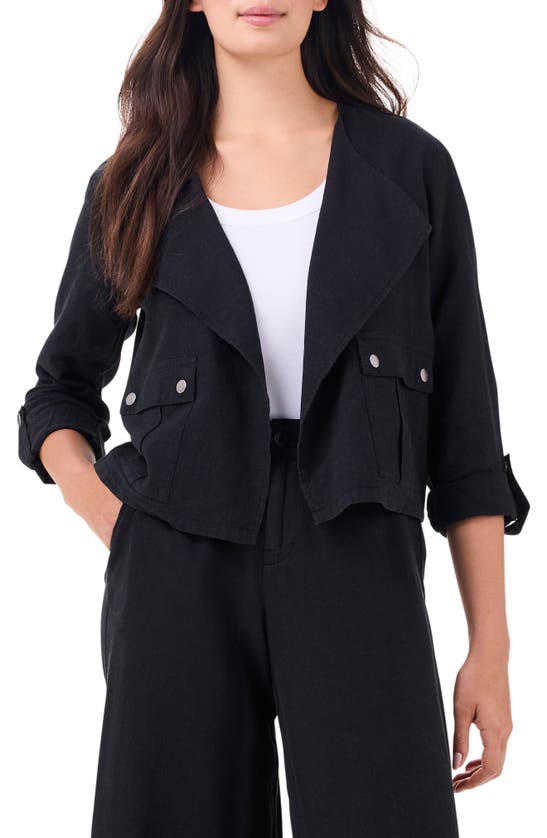 Shop Nic + Zoe Nic+zoe Rumba Linen Blend Moto Jacket In Black Onyx