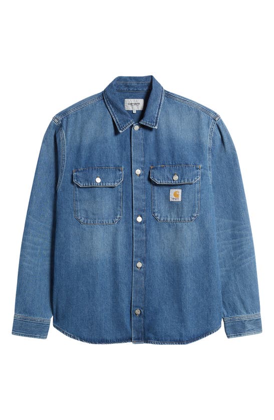 Shop Carhartt Work In Progress Harvey Denim Shirt Jacket In Blue Dark Used Wash