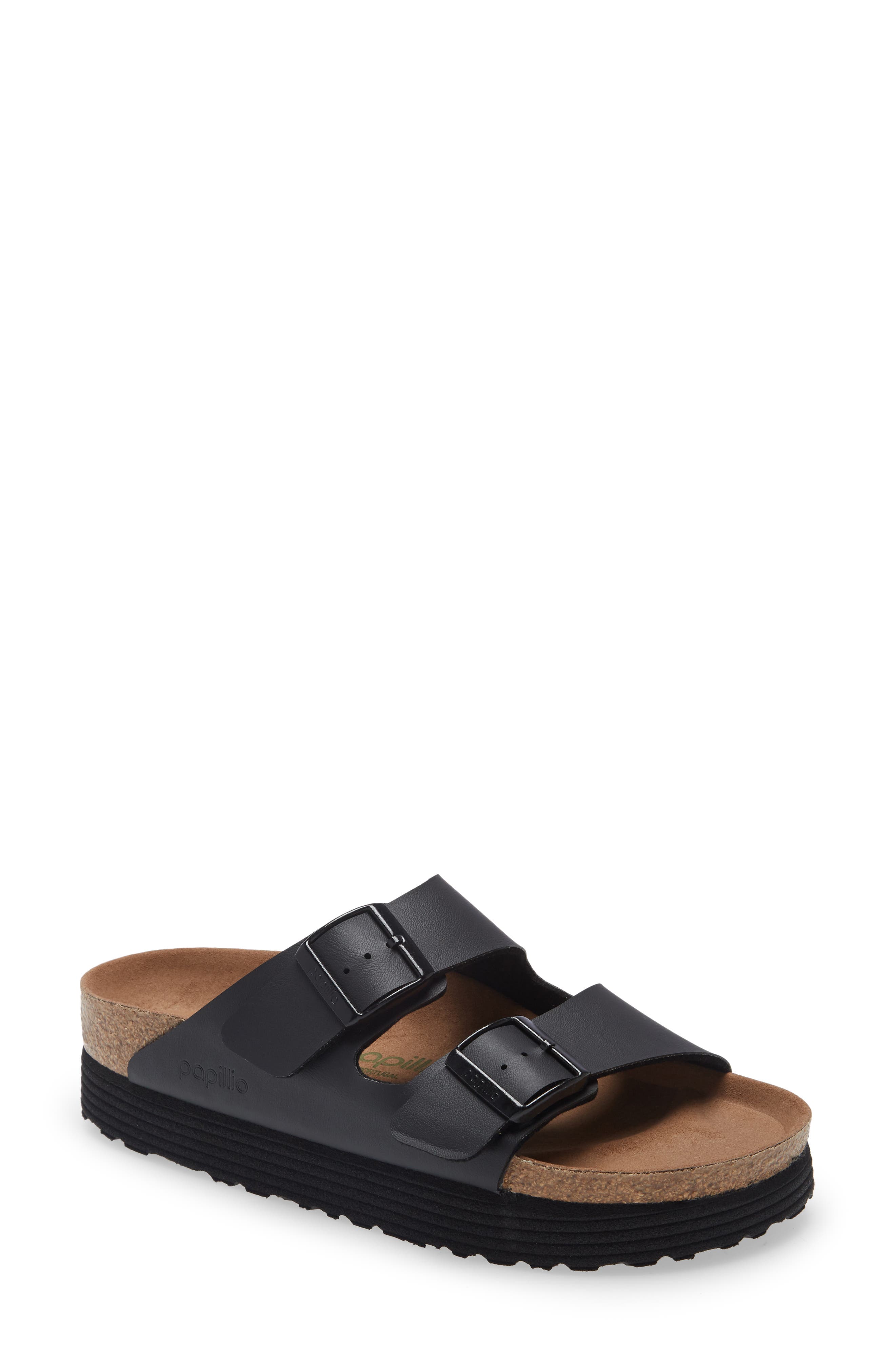 Papillio by Birkenstock Arizona Birko-Flor(TM) Slide Sandal in Black Faux Leather at Nordstrom, Size 10-10.5Us