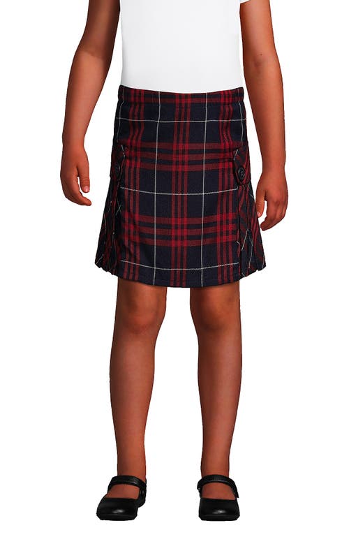 Lands' End Kids'  School Uniform Girls Slim Side Pleat Plaid Skort Above Knee In Classic Navy Large Plaid