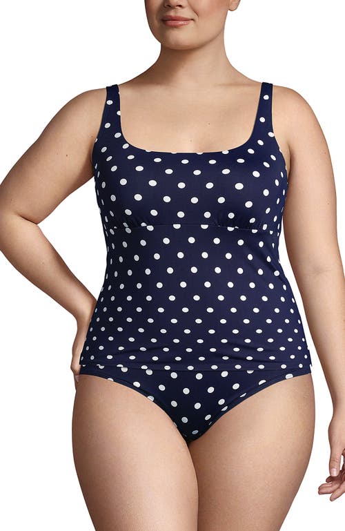 Shop Lands' End Plus Size Chlorine Resistant Square Neck Underwire Tankini Swimsuit Top In Deep Sea Polka Dot