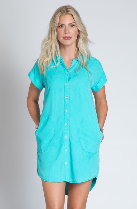 Shop Apny Short Sleeve Shirtdress In Turquoise