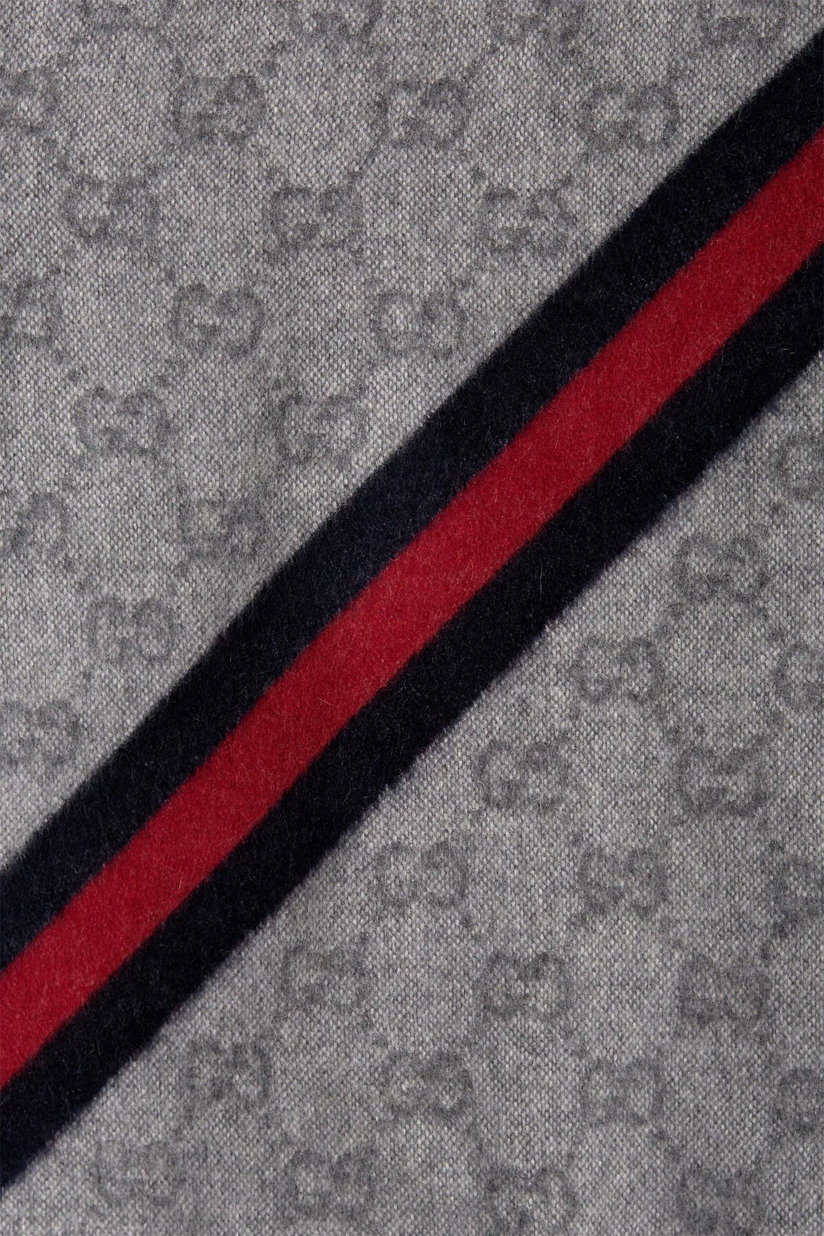 gucci fringe logo wool blend scarf