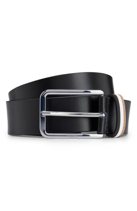 Calis Leather Belt with Stripe Keeper Loop