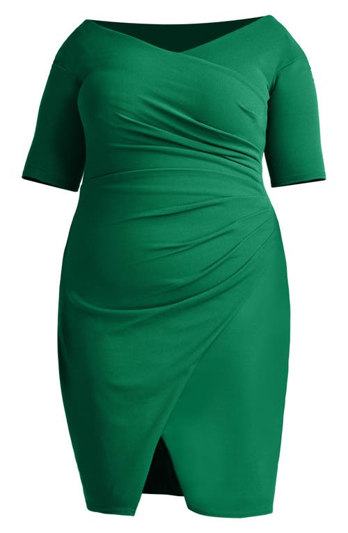 Tadashi Shoji Plus Size Pleated Faux-wrap Crepe Midi Dress In Bamboo