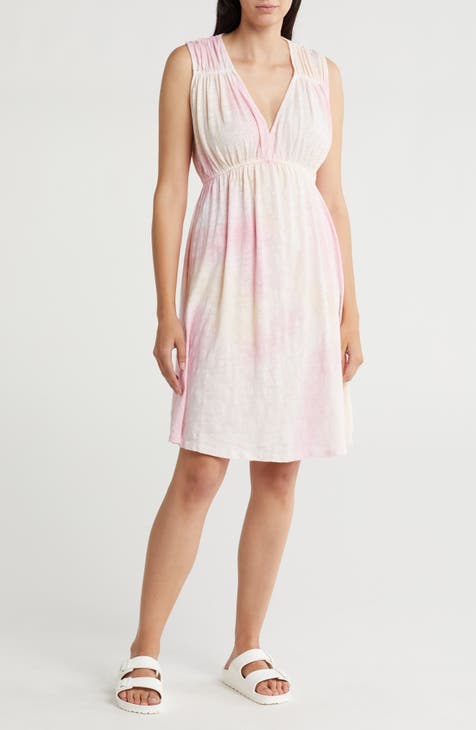 Gathered V-Neck Cotton Dress