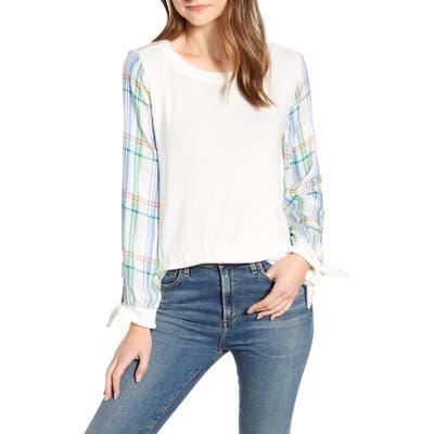 Vince Camuto Tie Sleeve Mix Media Top, Ivory