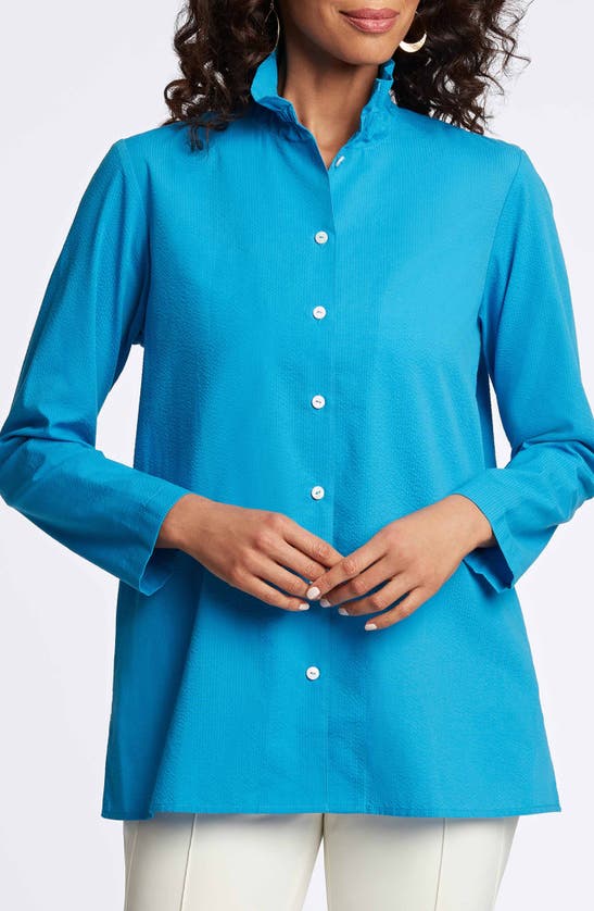 Shop Foxcroft Carolina Seersucker Button-up Shirt In True Blue