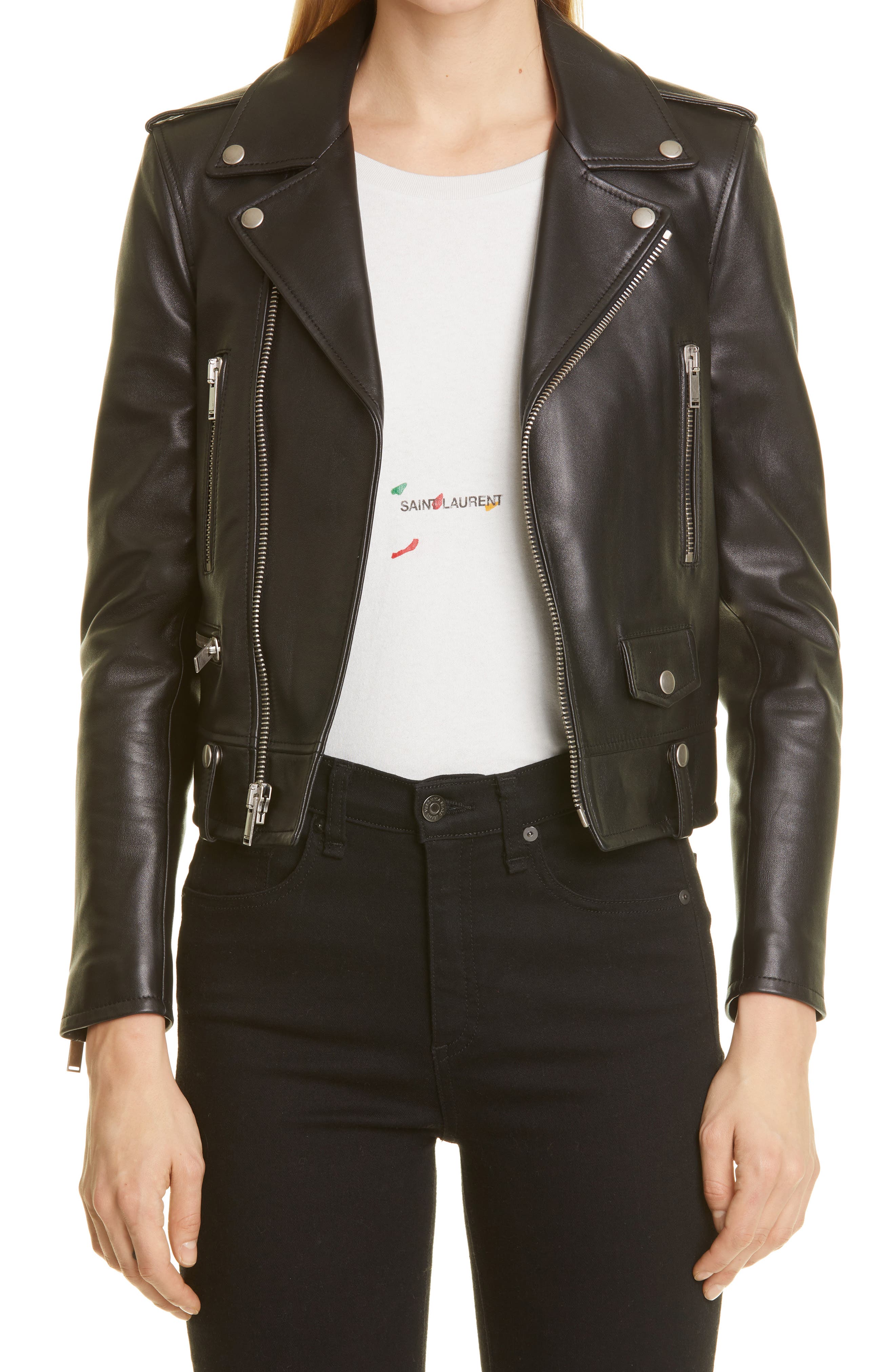 Womens Clothing Jackets Leather jackets Saint Laurent Leather Classic Biker Jacket in Black 