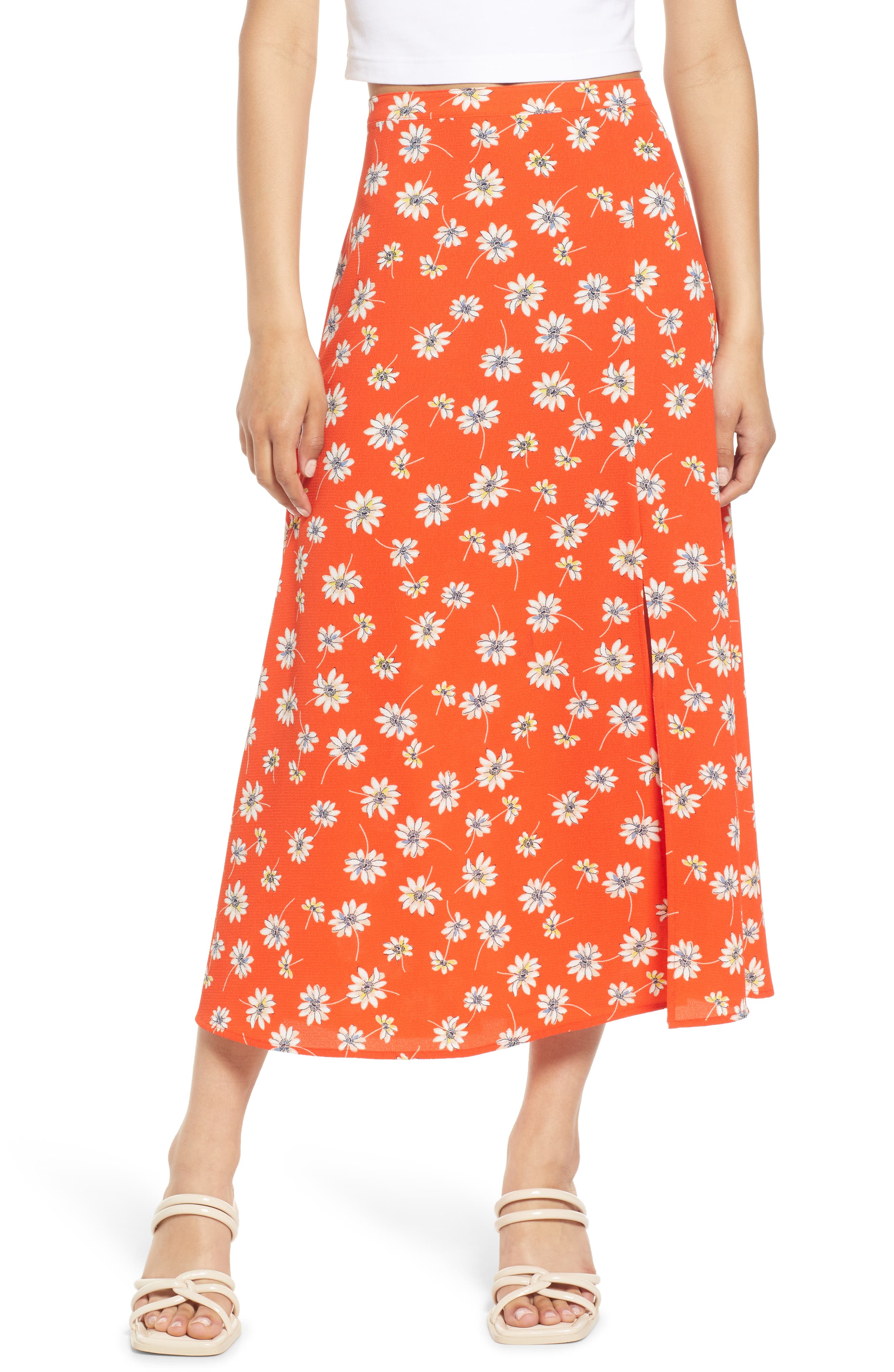 Womens Clothing Skirts Mid-length skirts Maje Cotton Paisley-print Asymmetric Midi Skirt in Orange 