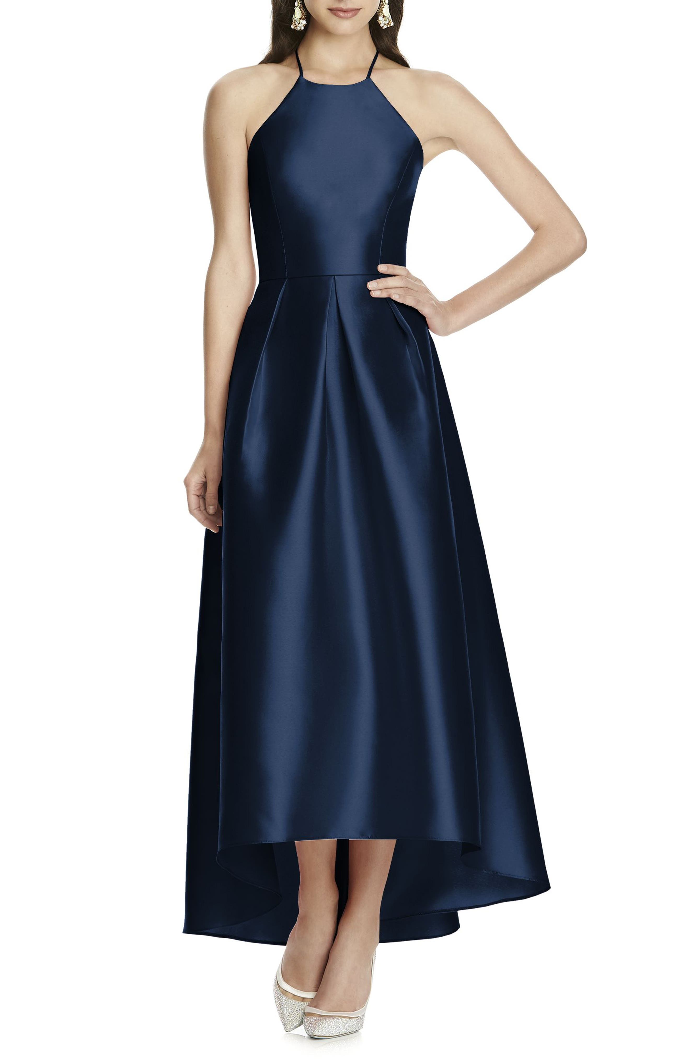 Alfred Sung High/Low Hem Sateen Halter Dress Nordstrom