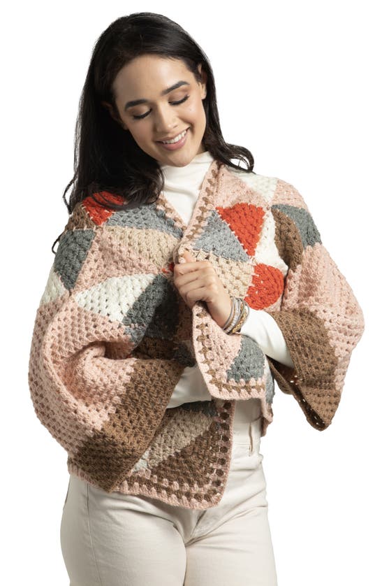 Saachi Geometric Crochet Short Jacket In Taupe