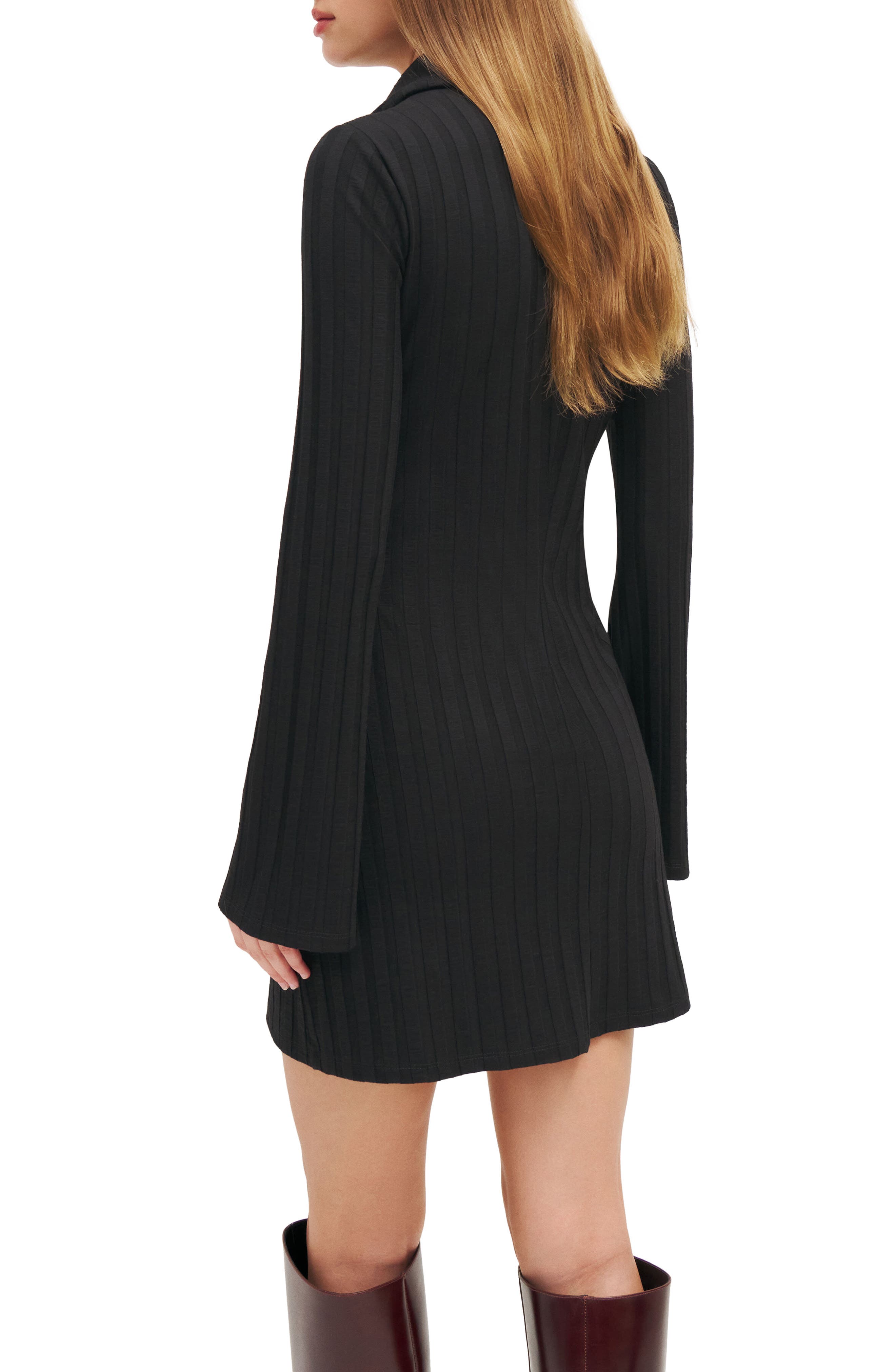 Reformation Benton Long Sleeve Rib Button-Up Minidress in Black | Smart  Closet
