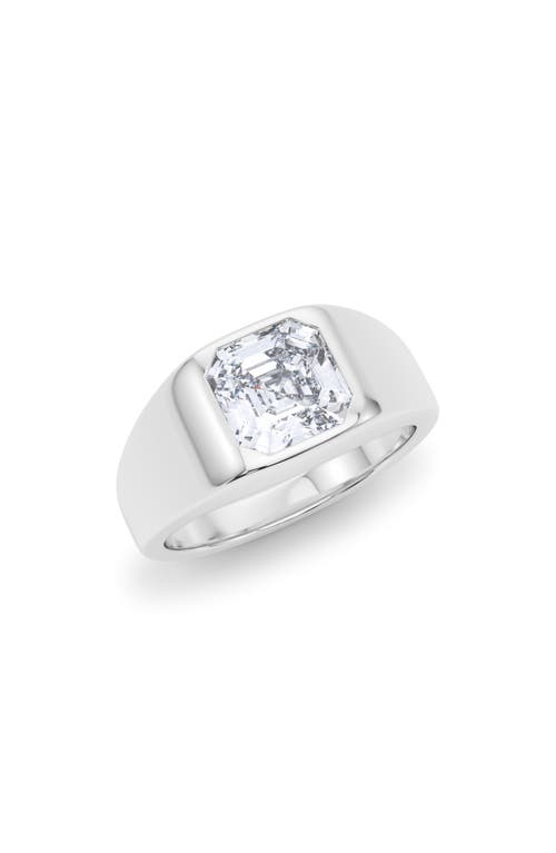Men's Asscher Cut Lab Created Diamond Signet Ring in White Gold