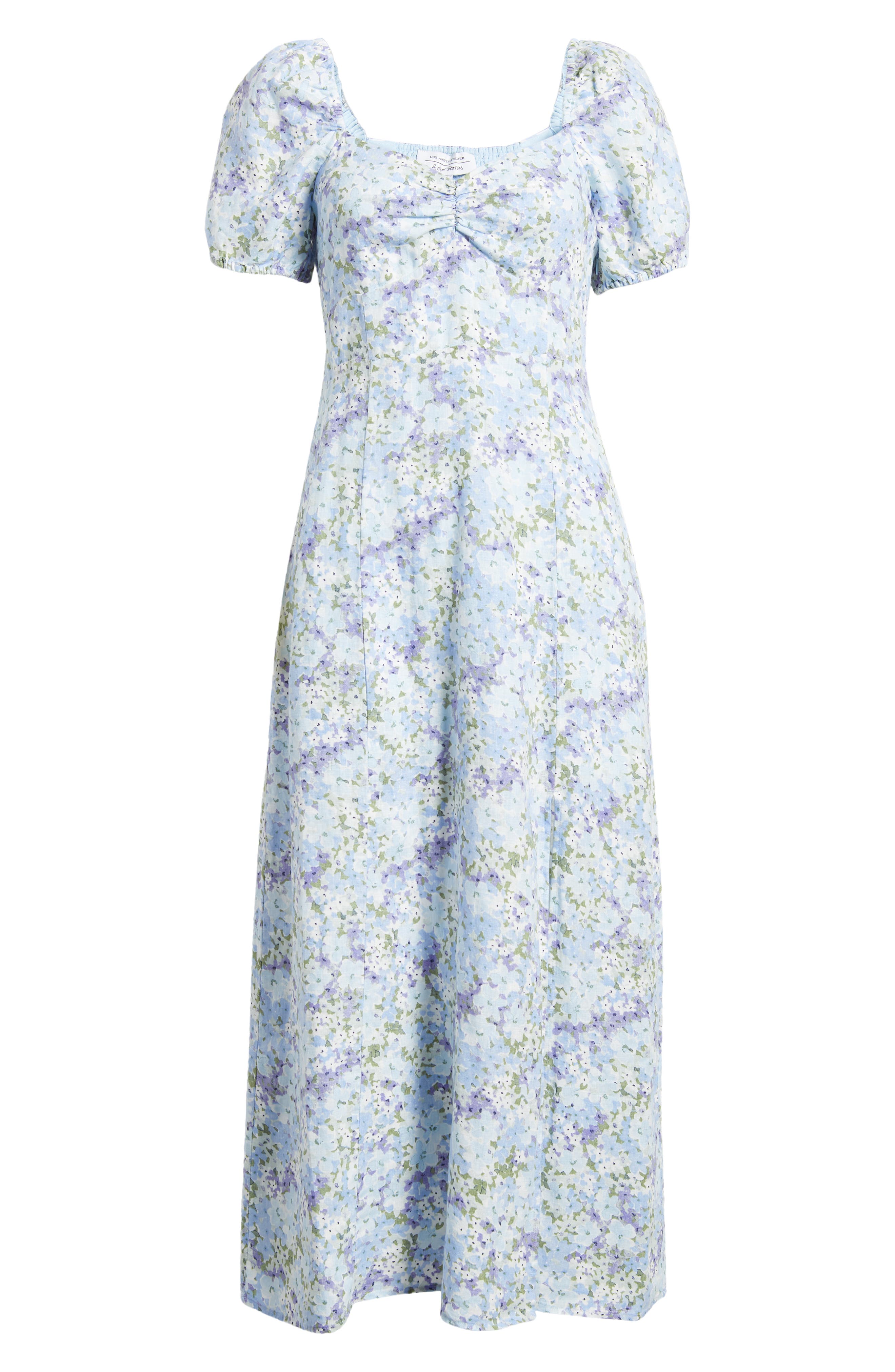 Other Stories & Other Stories Floral Puff Sleeve Linen Dress in Blue/Lilac  Flower Rosario Aop | Smart Closet