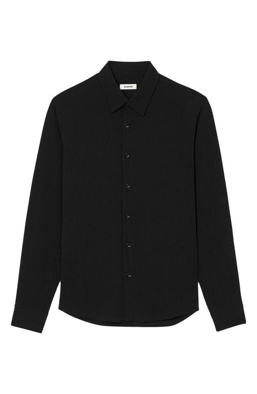 Plissé Long Sleeve Button-Up Shirt in Black