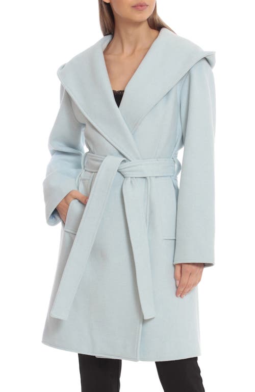 Avec Les Filles Belted Hooded Twill Wrap Coat in Ice Blue