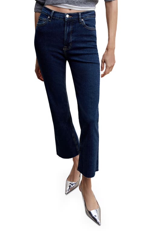 MANGO Raw Hem Crop Flare Jeans in Dark Blue at Nordstrom, Size 4