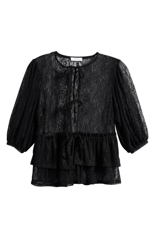 Shop Topshop Lace Sheer Tie Front Top In Black