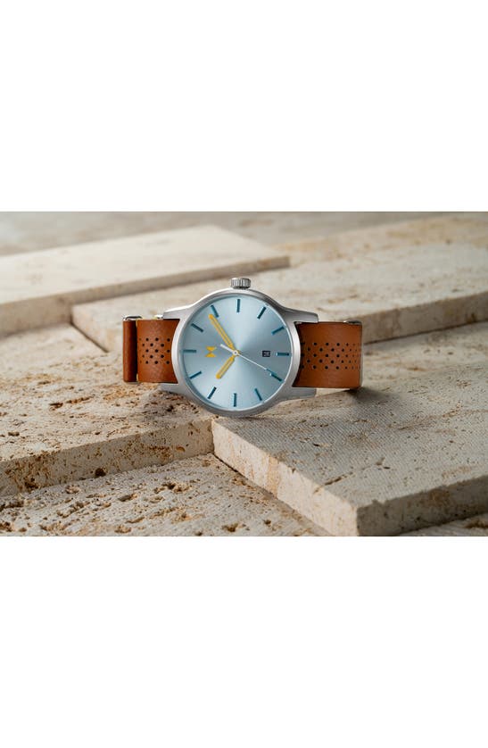 Shop Mvmt Classic Ii Leather Strap Watch, 44mm In Blue/ Brown