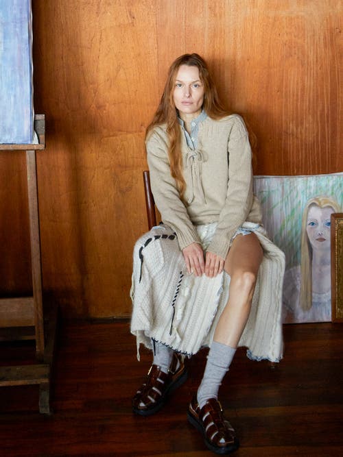 Lingua Franca The End Lace-up Guernsey Pullover In Linen
