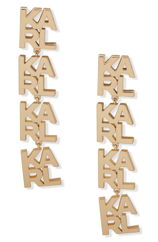 Shop Karl Lagerfeld Karl Logo Linear Drop Earrings In Gold