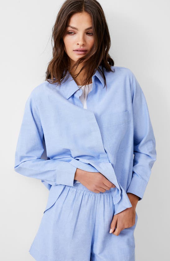 Shop French Connection Popover Chambray Button-up Shirt In 40-blue