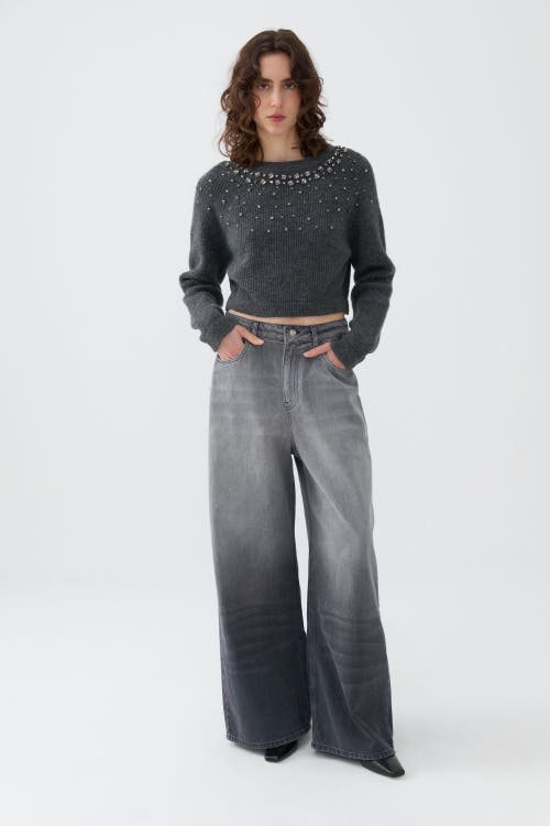 Shop Nocturne Wide Leg Gradient Jeans In Charcoal