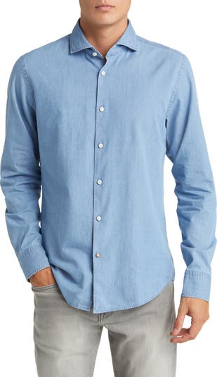 BOSS Hal Cotton Chambray Button-Up Shirt | Nordstrom