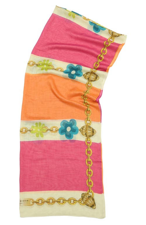 Shop Kurt Geiger London Chain & Stripe Oblong Scarf In Pink Multi