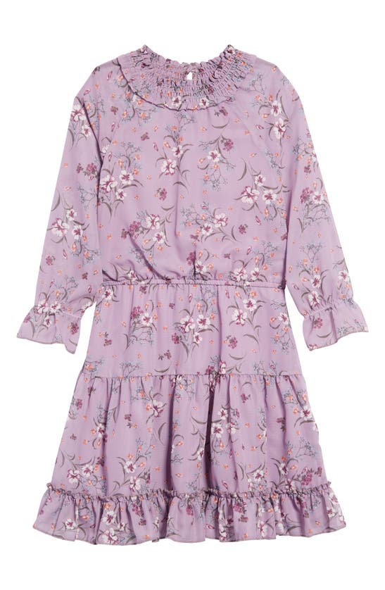 Ava & Yelly Kids' Floral Print Ruffle Chiffon A-line Dress In Lavender