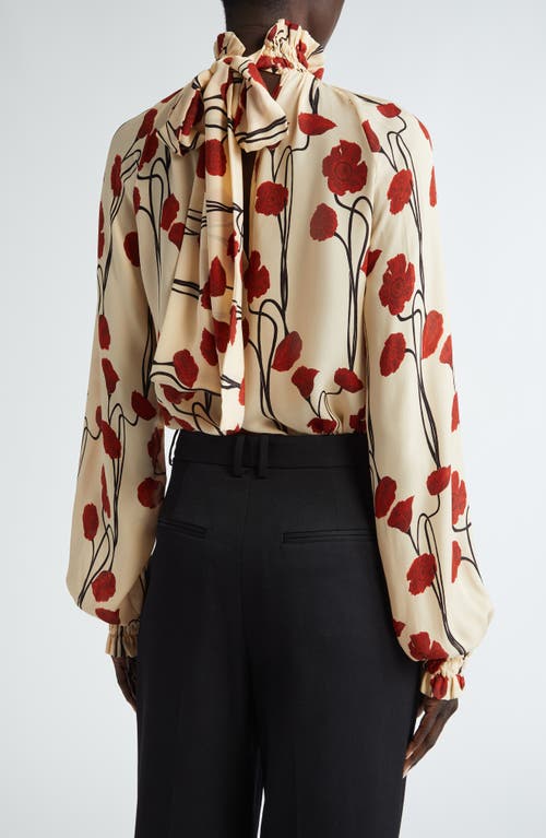 Johanna Ortiz Petalos Rojos Silk Top In Papaver Somniferum/ Ecru