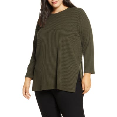 Plus Size Eileen Fisher Ribbed Long Sleeve Top, Brown