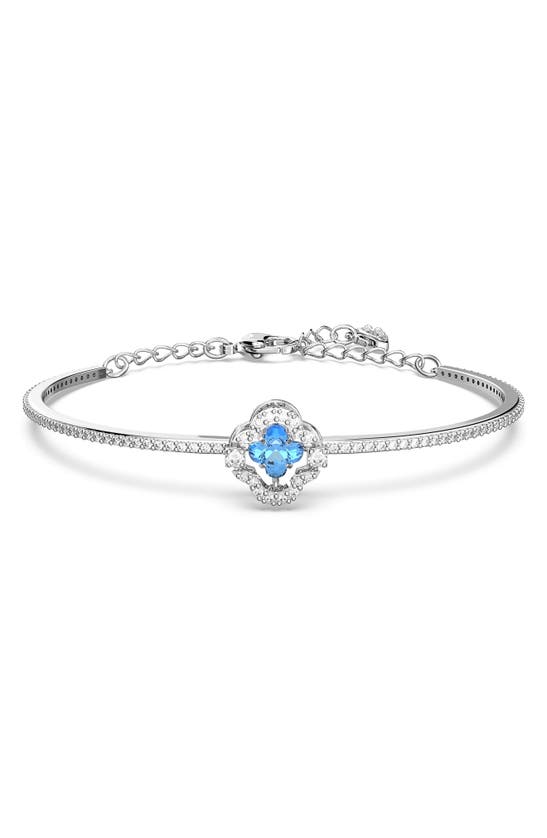 Swarovski Sparking Dance Blue Crystal Clover Bangle Bracelet In Rhodium Plated In Silver/ Blue