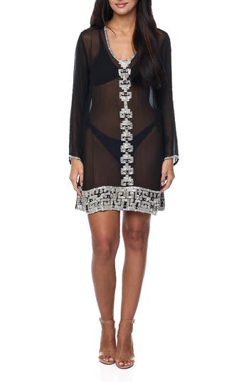 Shop Ranee's Ranees Embellished Long Sleeve Tunic In Black