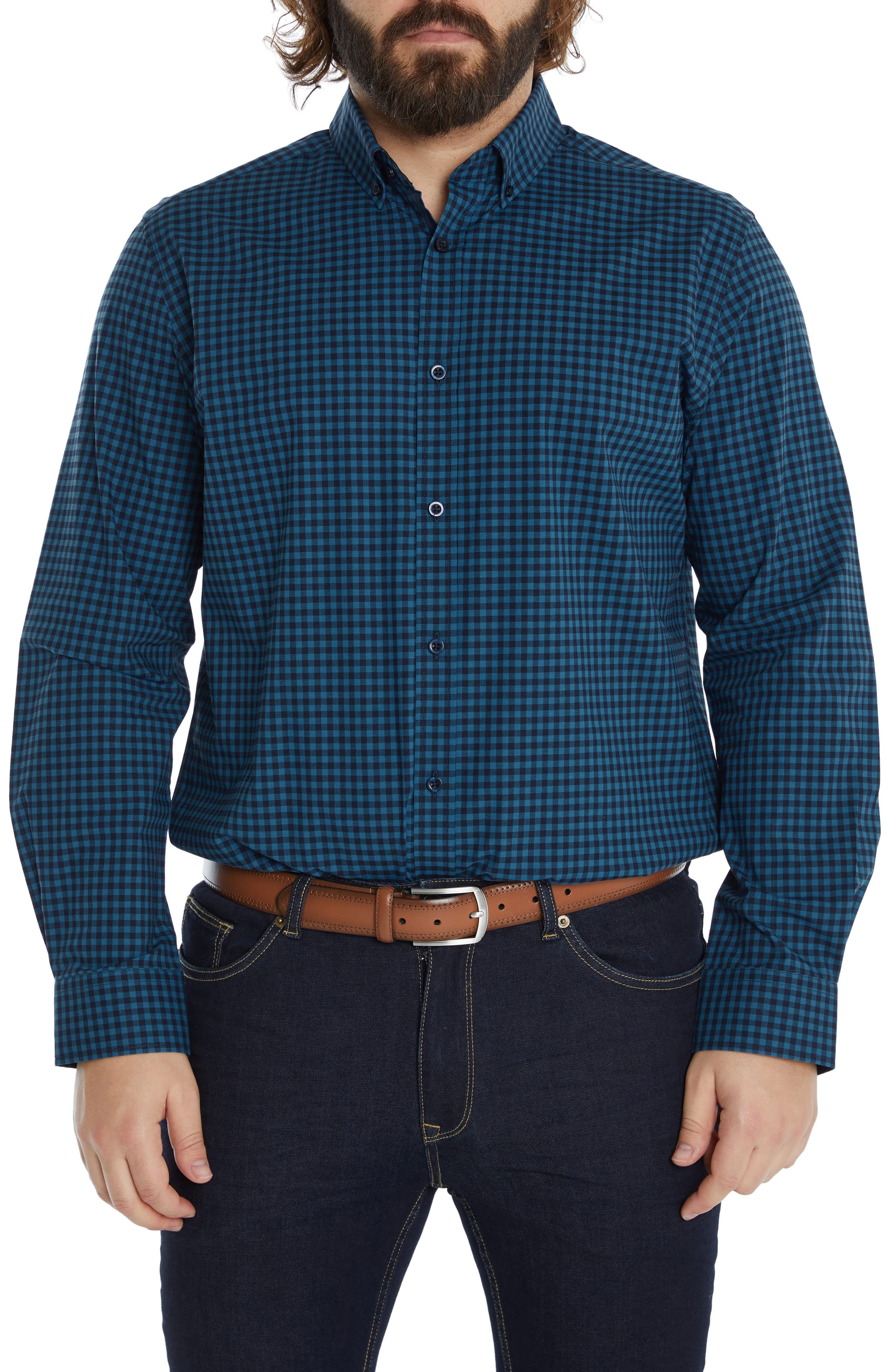 Johnny Bigg Verona Check Stretch Cotton Button-Down Shirt in Blue