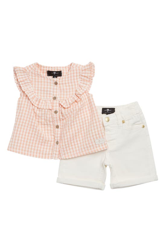 7 For All Mankind Babies' Kids' Gingham Top & Denim Shorts Set In Clay