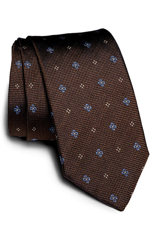 St. George Neat Floral Silk Tie in Brown
