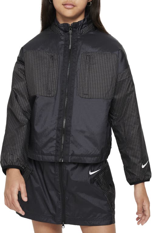 Shop Nike Kids' Sportswear Water Repellent Ripstop Jacket In Black/black/black