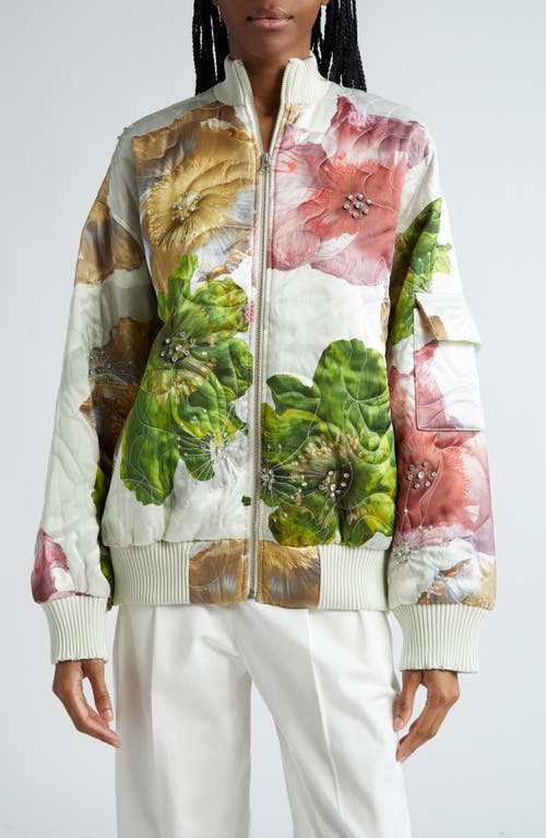 Shop Stine Goya Norea Floral Rhinestone Detail Quilted Jacket In Poppies Bloom