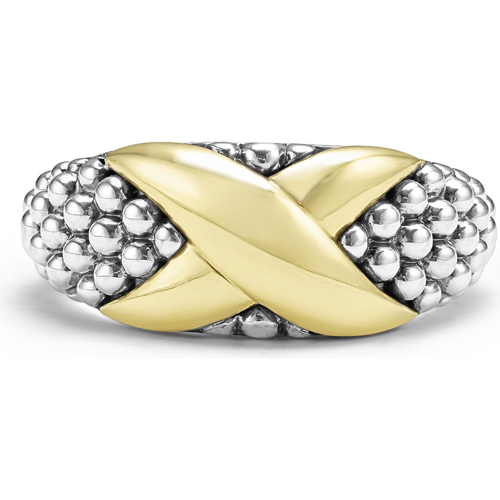 Lagos 18k Gold & Sterling Silver Caviar Bead Ring In Silver/gold
