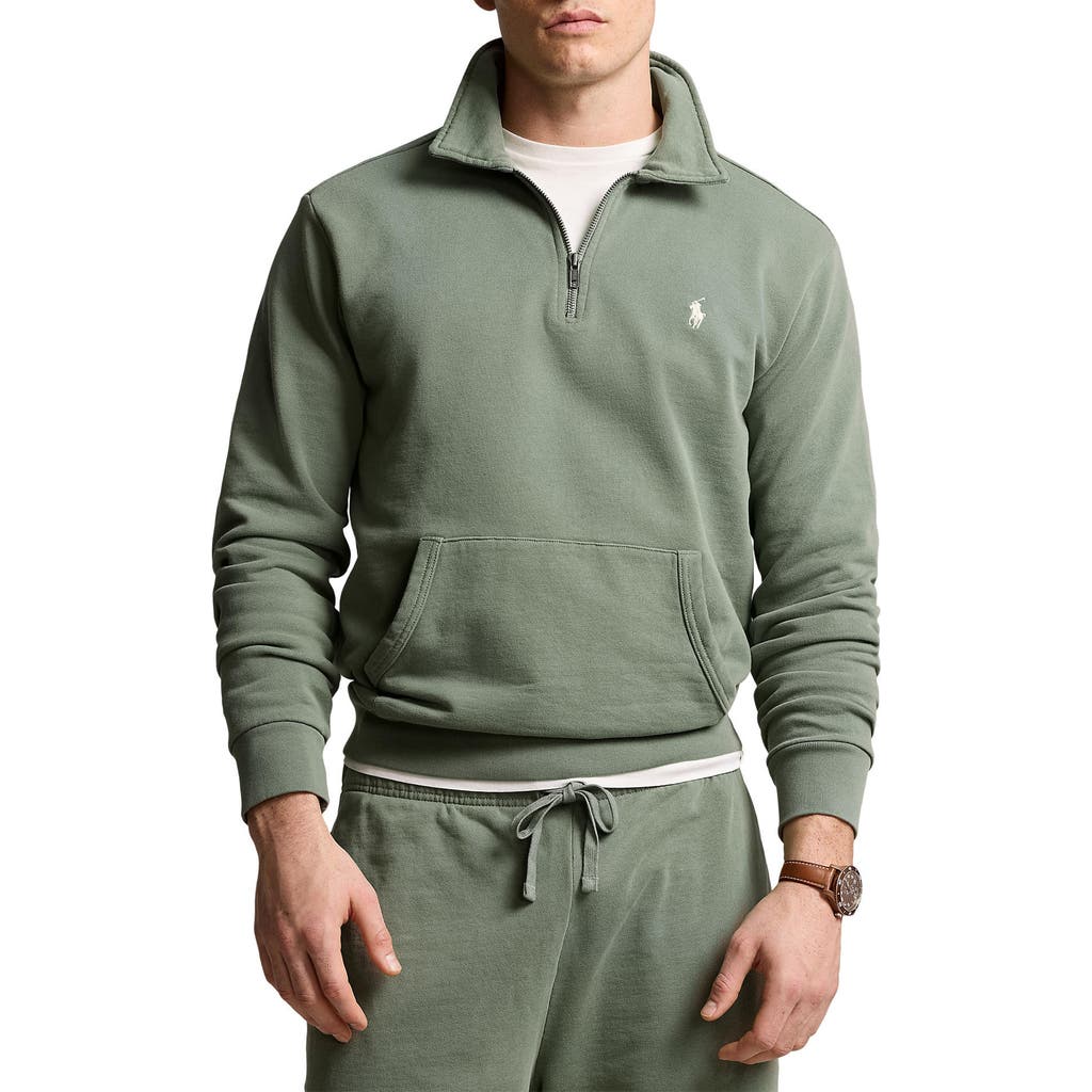 Polo Ralph Lauren French Terry Quarter Zip Sweatshirt In Cargo Green