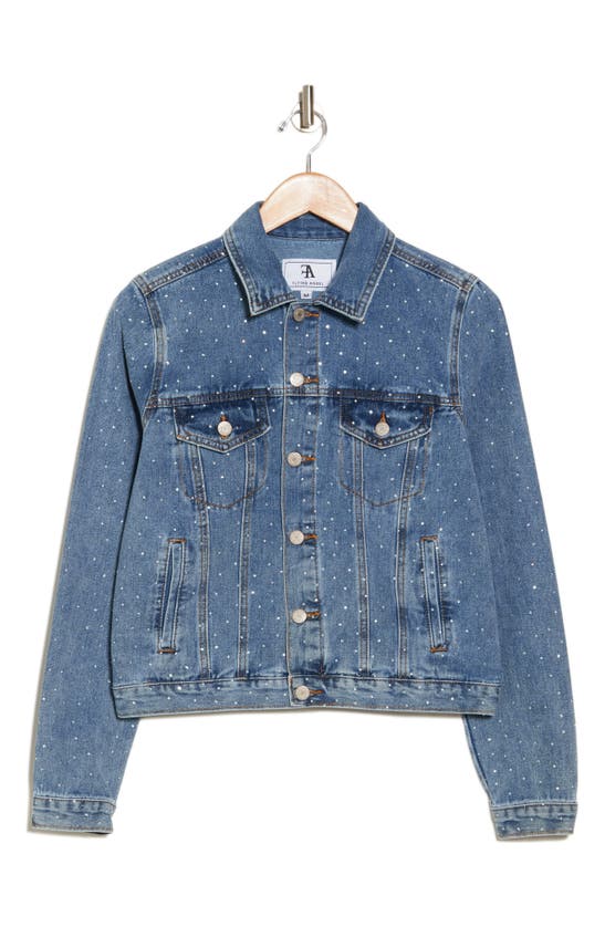 Flying Angel Rhinestone Denim Jacket In Dark Wash