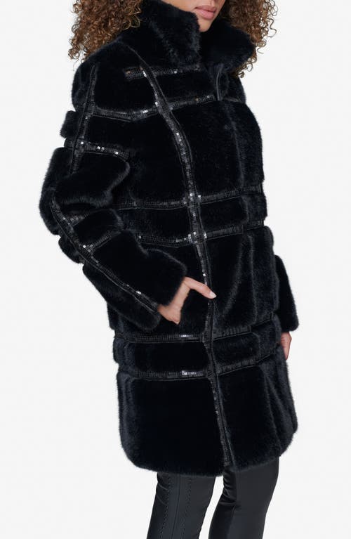 KARL LAGERFELD KARL LAGERFELD PARIS SEQUIN DETAIL FAUX FUR COAT 